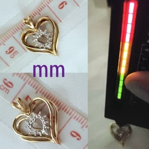 10K Solid Yellow Gold Triple Heart Genuine Diamond Heart Pendant 1.47 grams
